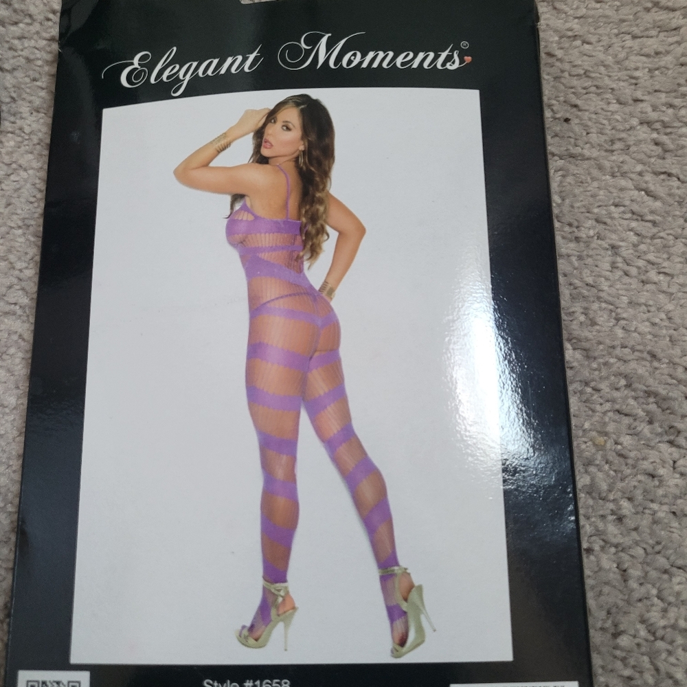 Elegant Moments Lavender Striped Sheer Fishnet Bodystocking